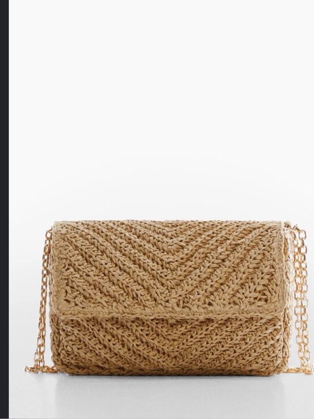 Mango Natural Fibre Bag With Flap Woven Straw Chain-Shoulder Crossbody
